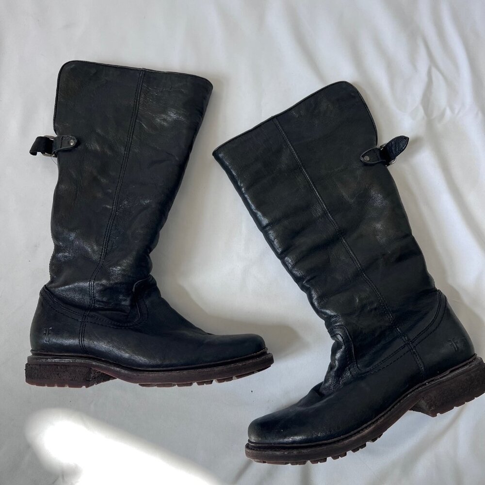 Frye Valerie Shearling Black Leather Boots